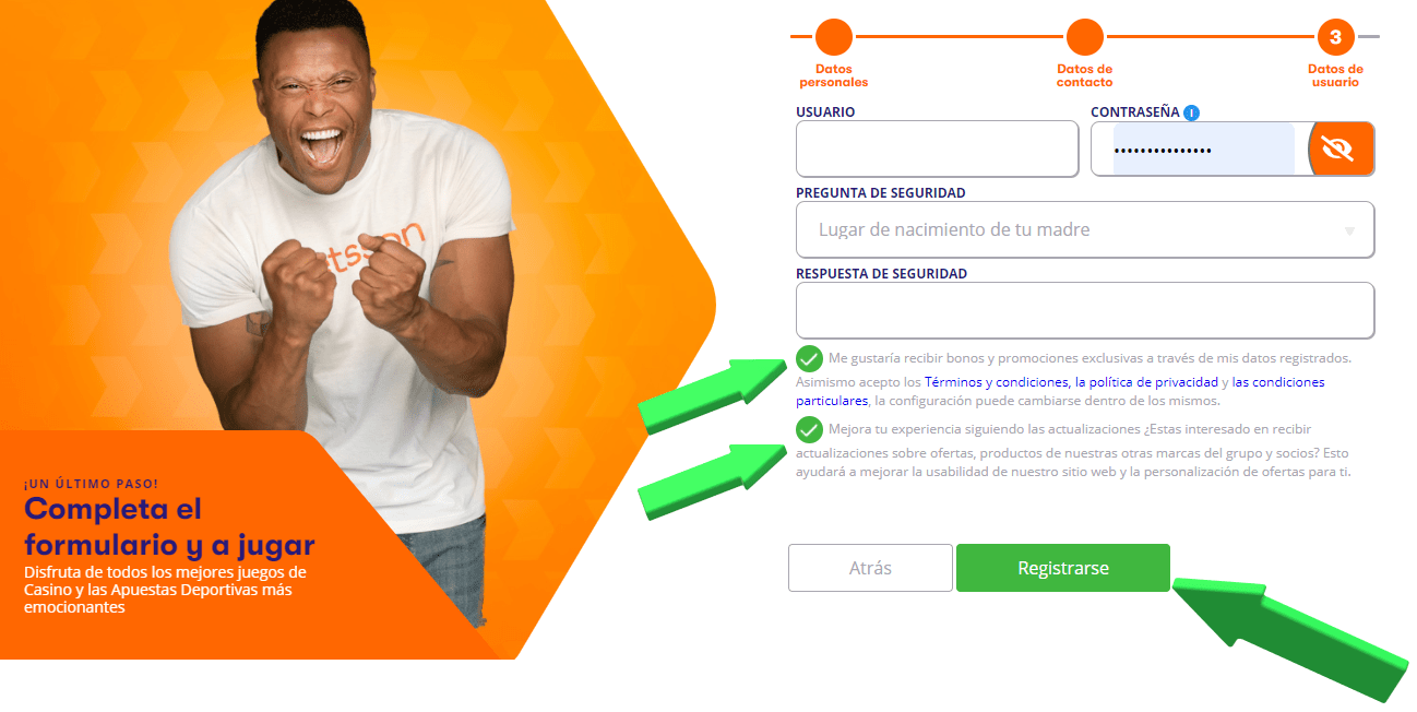 Registrarse en Betsson con bonos promocionales exclusivos 5 Confirma registro en Betsson