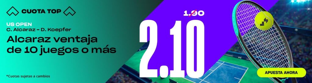 ¡Aprovecha la Cuota Exclusiva de VERSUS para el encuentro Alcaraz vs Koepfer con una cuota de 2.10! 1 cuota exclusiva versus alcaraz vs koepfer