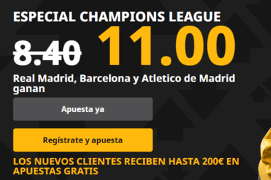 Supercuota Betfair para Madrid, Barcelona y Atlético en Champions: ¡11.00 euros! 1 supercuota champions 25 noviembre