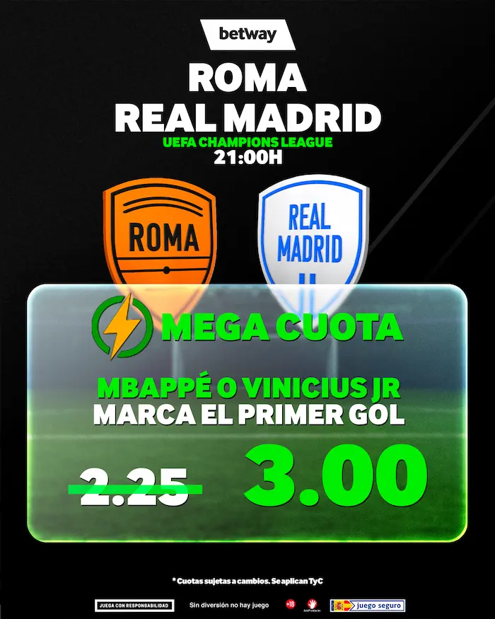 Betway lanza una Mega Cuota para el Roma vs Real Madrid: 3.0 2 betway roma vs real madrid